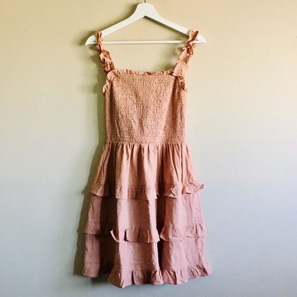 Love Tree Shirred Open Back Ruffle Tier Dress Desert Pink Size Medium - Picture 4 of 10